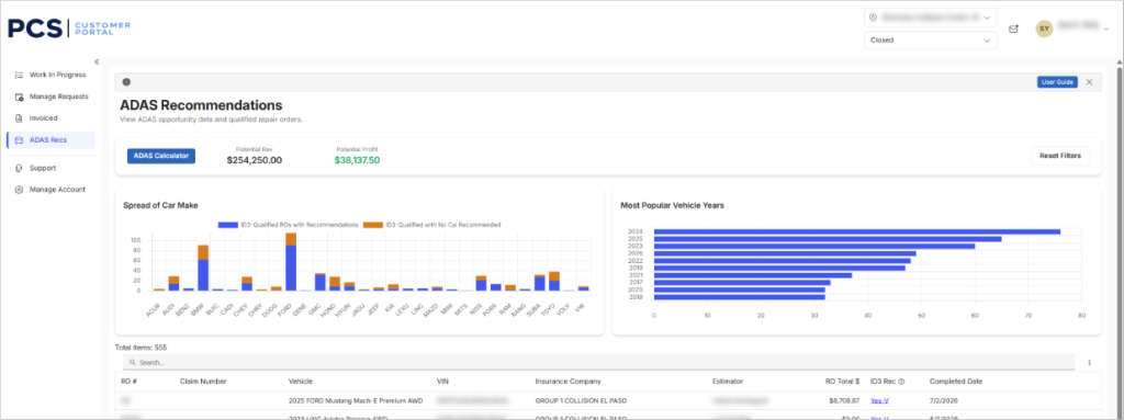View ADAS recommendations