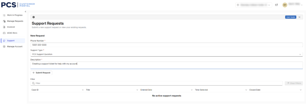 Submit a support request