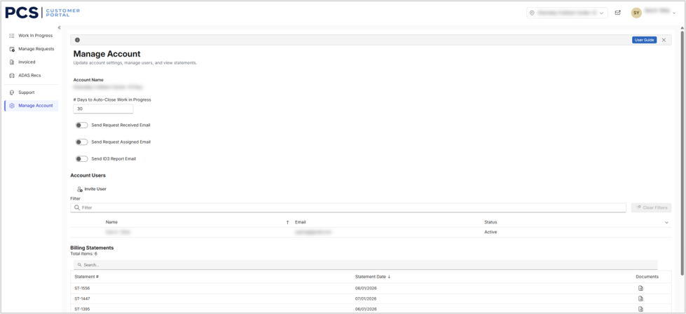 Manage account